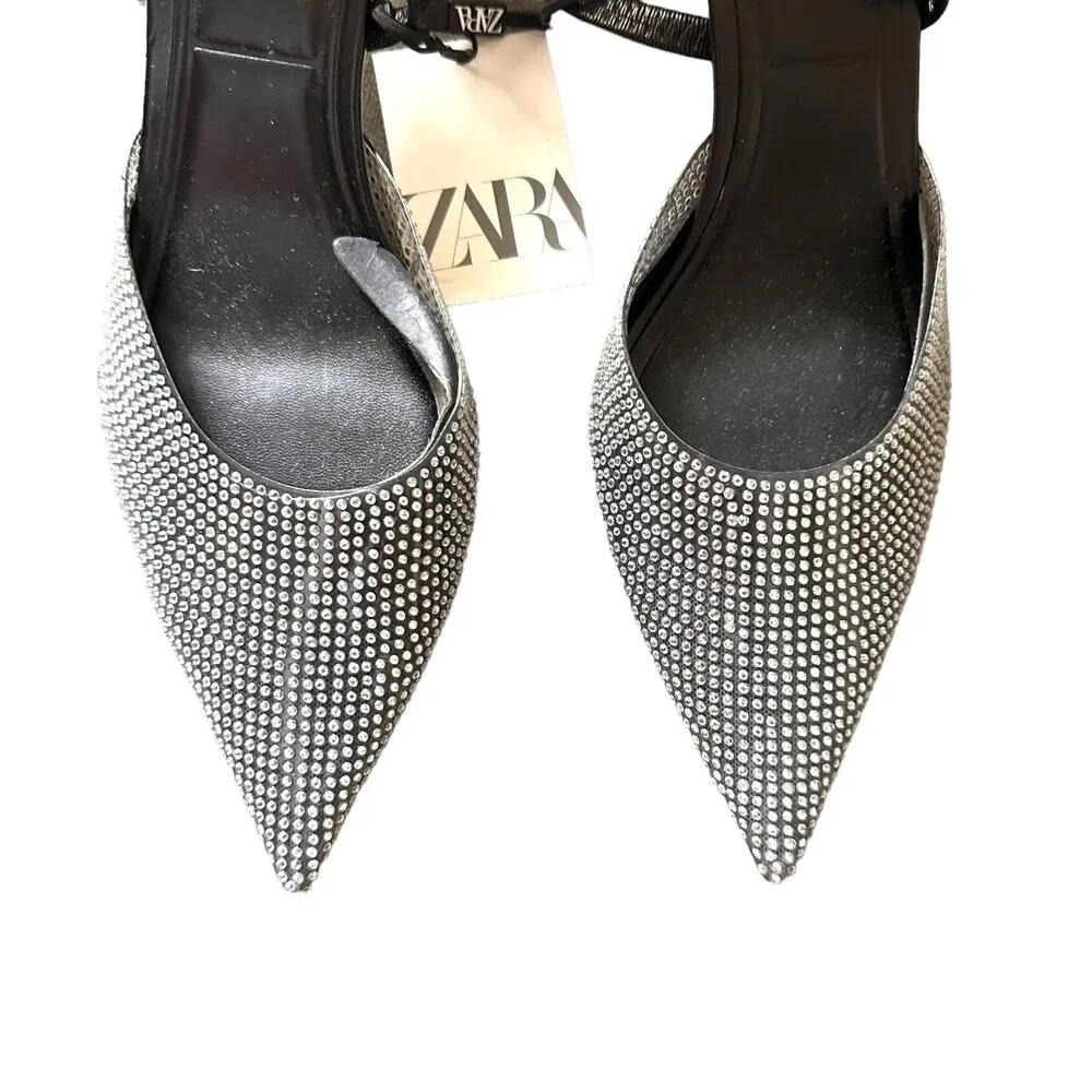 ZARA Rhinestone Pointed Mules NWT Sz 9 - Picture 7 of 7